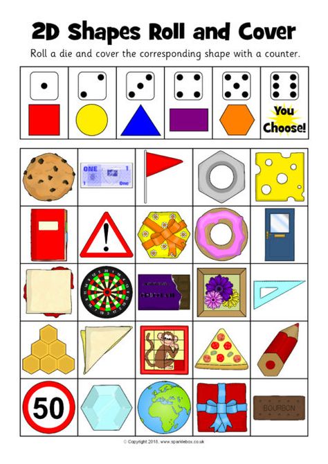 2D Shapes Roll and Cover Activity (SB12360) - SparkleBox Activities For Shapes, Shapes For Kindergarten, Shape Activities Kindergarten, Kindergarten Geometry, 3d Shapes Activities, 2d Shapes Activities, Roll And Cover, Shapes Lessons, Shapes Kindergarten