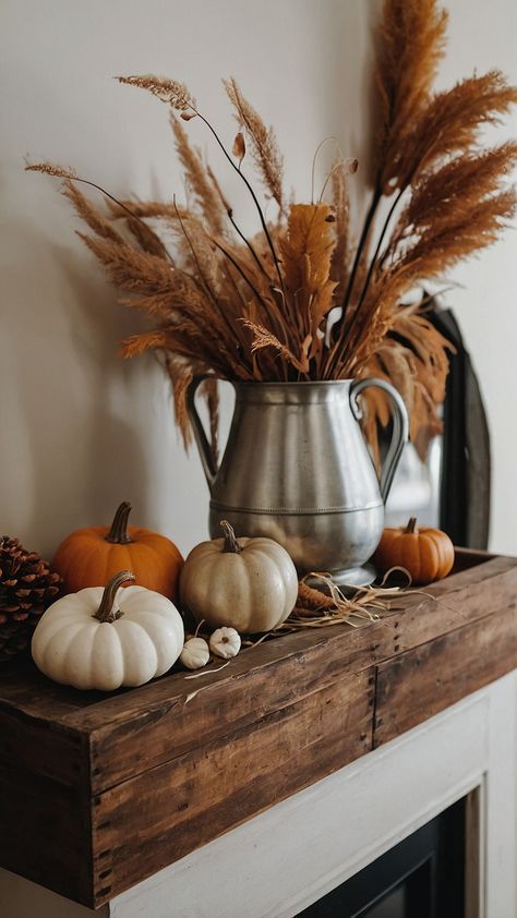 Transform your home into a cozy haven with neutral fall decor From the front porch to the living room DIY your way to farmhouse chic style Get inspired with our home decor ideas for 2023 including bedroom mantle kitchen and fireplace trends for 2022 and beyond Fall Neutral Home Decor, Coffee Bar Fall Decor, Classy Fall Decor, Fireplace Trends, Bedroom Mantle, Neutral Fall Decor Ideas, Fall Shelf Decor, Neutral Fall Decor, Fall Neutrals