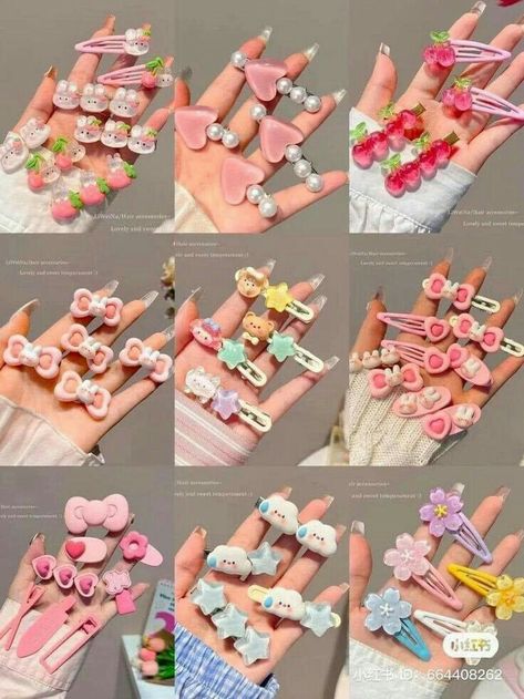 Kawaii Hair Clips Diy, Cute Hairclip Aesthetic, Kawaii Clips, Aesthetic Hair Clips, Cute Claw Clips, Kawaii Hair Accessories, Kawaii Hair Clips, Hair Clip Accessories, Hair Acessories