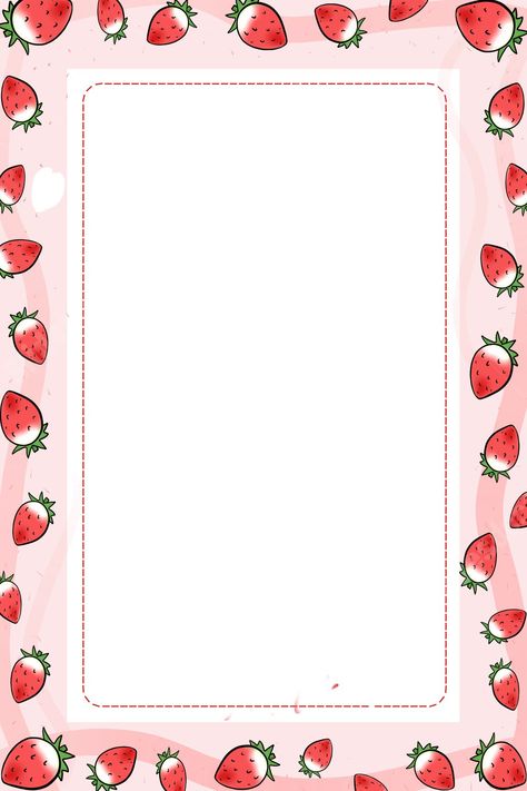 Food Templates Background, Strawberry Border Design, Strawberry Invitation Template, Pink Border Design, Strawberry Template, Strawberry Border, Pink Template, Strawberry Background, Strawberry Aesthetic