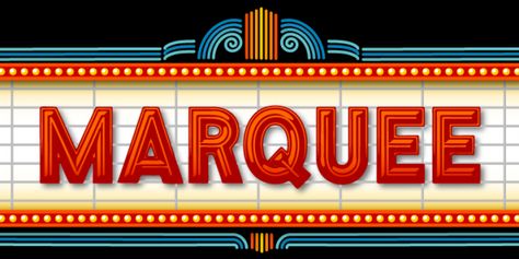 Marquee font is a glamorous font with a jazzy Elvis Presley show feel to it. Movie Marquee Sign, Marquee Signage, Chicago Musical, Top 10 Films, Movie Marquee, Vintage Marquee Sign, Theatre Sign, Vintage Marquee, Photoshop Projects