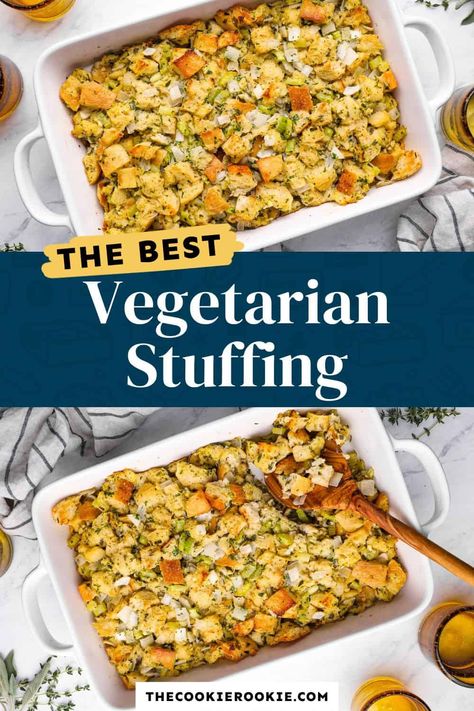 Vegetarian Stuffing Recipe - The Cookie Rookie® Vegetarian Stuffing Recipe, Vegetarian Stuffing, Thanksgiving Stuffing Recipes, Vegetarian Thanksgiving Recipes, Stuffing Recipes For Thanksgiving, The Cookie Rookie, Cookie Rookie, Vegetarian Thanksgiving, Flavorful Vegetables