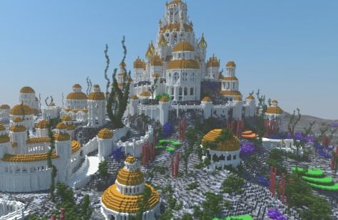 Atlantis - The under water city ( Built for Atlanticcraft's newest animation ) Minecraft Project Minecraft Underwater, City Minecraft, Minecraft Kingdom, Water City, Building Crafts, Underwater City, Minecraft Map, Amazing Minecraft, Minecraft Construction