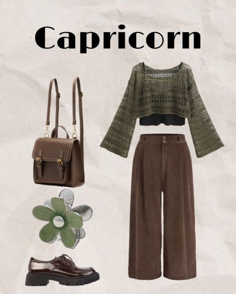 Inspo Capricorn outfit ♑️ Capricorn Clothes Style, Capricorn Wardrobe, Capricorn In Venus Style, Capricorn Rising Outfits, Capricorn Venus Style Outfits, Venus Capricorn Style, Capricorn Venus Aesthetic Outfit, Capricorn Rising Style, Capricorn Venus Outfits