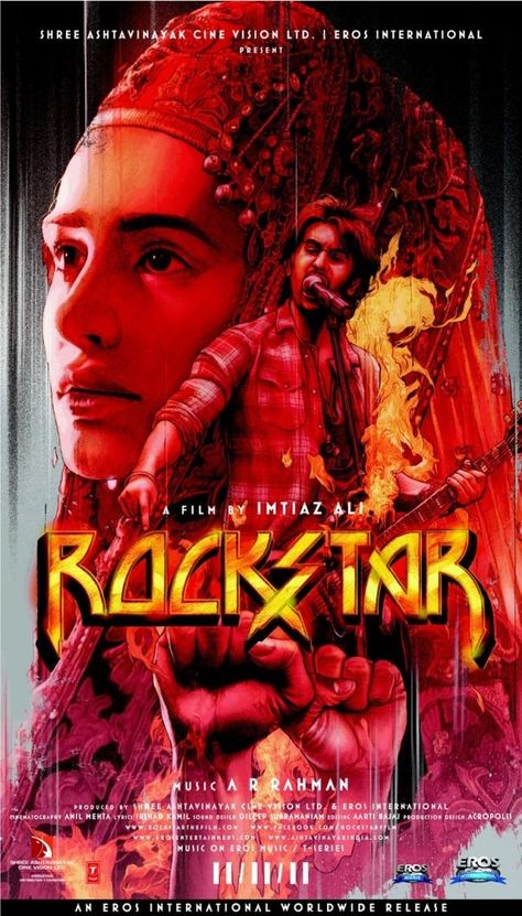 'Rockstar' poster feat. Ranbir Kapoor and Nargis Rockstar Poster, Rockstar Movie, Hindi Movie, Rock Star, Movie Poster