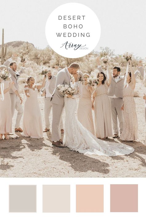 Fall Desert Boho Wedding - the perfect boho wedding flowers for a fall Arizona desert wedding with Cloth and Flame in Gold Canyon. Fresh flowers in a neutral palette of white, taupe, blush, and a hint of a sandy tan color. Blush bridesmaid dresses. Wedding flowers were seen in the bridal bouquet, bridesmaid bouquets, ceremony circle arch arrangements, and boutonniere. Photos by Kaylee Chelsea Photography. Ceremony Circle Arch, Cloth And Flame, Taupe Wedding Colors, Ceremony Circle, Desert Boho Wedding, Champagne Color Palette, Floral Color Palette, Fall Desert, Arizona Desert Wedding