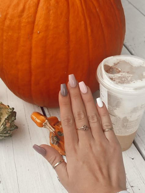 Fall Nails Design On One Nail, Summer Fall Nails 2023, September Coffin Nails, Acrylic Nail Designs Thanksgiving, Nail Inspo Solid Color Fall, Coffin Acrylic Fall Nails, Square Acrylic Nails Fall Colour, Nails Inspo Fall 2023, Cute White Fall Nails