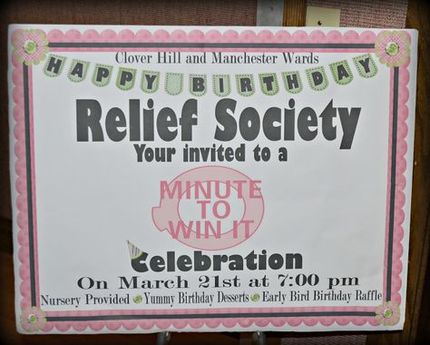 Relief Society Birthday Party, Relief Society Birthday Gifts, Craft Birthday Party, Lds Relief Society Activities, Saturday Ideas, Rs Activities, Relief Society Birthday, Visiting Teaching Handouts, Lds Relief Society