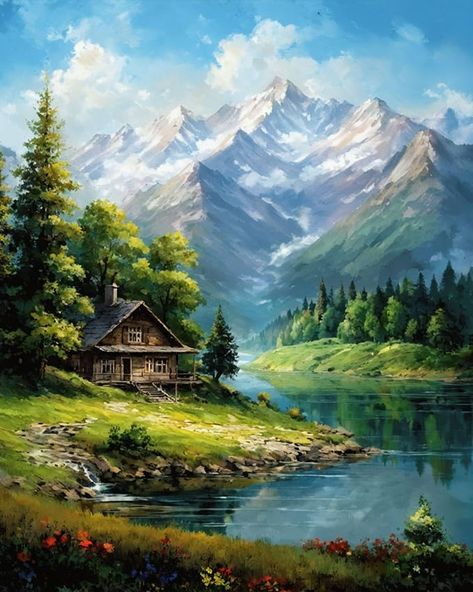 Amazon.com: Mountain Paint By Numbers Kit For Adults Landscape Adult Paint By Number Kits Canvas Painting Kit For Beginner Adults' Paint-By-Number Kits Oil Painting Kits For Gift Home Wall Decor 16x20 Inch Paint By Number For Adults, Beautiful Landscape Paintings, Mountain Landscape Painting, Lake Painting, Photoshop Painting, Image Nature, Landscape Paintings Acrylic, Canvas Painting Landscape, Landscape Art Painting