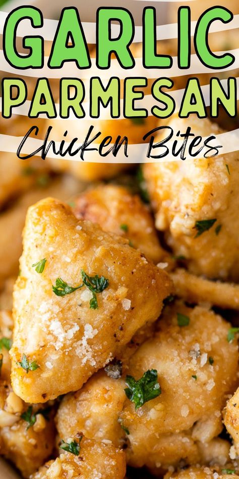 Garlic Parmesan Chicken Bites, Parmesan Chicken Bites, Chicken Bites Recipes, Garlic Parmesan Chicken, Parmesan Chicken, Chicken Bites, Chicken Dishes Recipes, Garlic Parmesan, Chicken Dinner Recipes