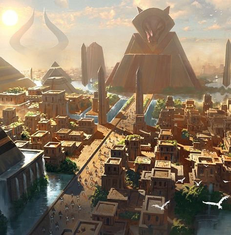 Ancient Egyptian Cities, Ancient Egyptian Architecture, Egypt Concept Art, Earth City, Egypt Art, 5 Anime, Fantasy Castle, Fantasy City, Fantasy Places