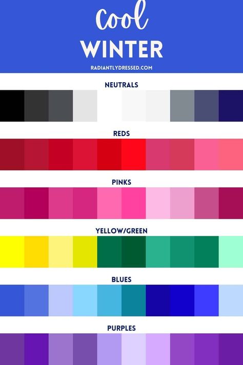 Cool Winter Eyes, Vivid Winter Color Palettes, Capsule Wardrobe True Winter, Winter Pallet Color, Winter Cool Palette, Winter Season Color Palette, Cool Winter Wardrobe, Winter Color Palette Capsule Wardrobe, Winter Color Palette Clothes