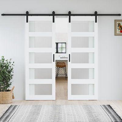 LDB_BUILDING is committed to providing high-quality, customized, and durable barn doors to satisfy you in home decoration and security needs. We provide different sizes and various style and color to match your personal preferences. Style: Two doors BARN DOORHow to choose a right door size: door width equal to door opening width plus 2-inch, door height (84inch) greater than or equal to door opening plus 1, door opening to ceiling greater than 6inch. | SMARTSTANDARD Glass Panelled Double Sliding Double Door Barn Door, Wood Sliding Closet Doors, Double Sliding Barn Door, Double Sliding Barn Doors, Bypass Barn Door, Barn Door Closet, Slider Door, Deck Box Storage, Door Hardware Interior