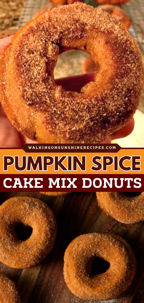 These Pumpkin Spice Cake Mix Donuts are the perfect baked pumpkin recipe that starts with cake mix and canned pumpkin puree sprinkled with cinnamon and sugar. It makes an easy Fall recipe! Pie, Pumpkin Spice Cake Mix, Cake Mix Donuts, Pumpkin Donuts Recipe, Spice Cake Mix And Pumpkin, Pumpkin Doughnut, Fall Deserts, Homemade Donuts Recipe, Pumpkin Spice Donut