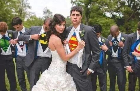 Such a cool idea for a wedding #superheros #superman #batman #ironman #hulk #captianamerica #marvel #wedding Marvel Wedding, Groomsmen Fashion, Superhero Wedding, Wedding Picture Poses, Best Husband, Daily News, Picture Poses, Wedding Suits, Wedding Pictures