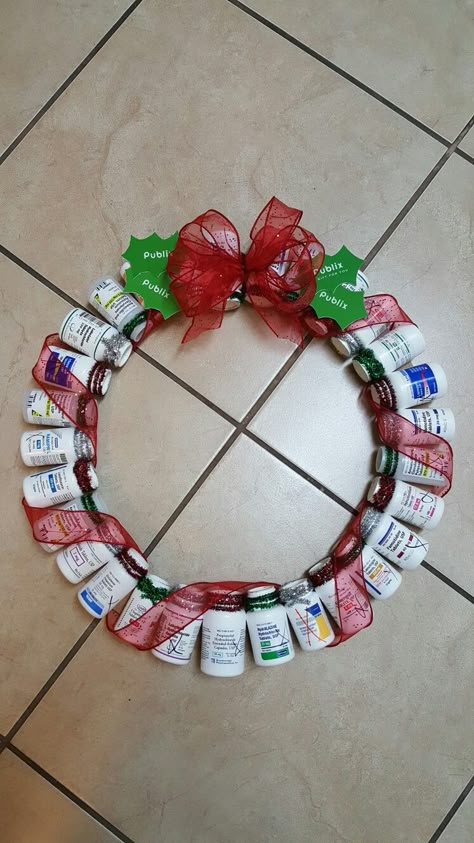 another wreath I made for Publix pharmacy Pill Bottle Christmas Wreath, Pharmacy Door Decorations, Pharmacy Appreciation Gifts, Pharmacy Christmas Decor, Pharmacy Holiday Decorations, Pill Bottle Wreath, Pharmacy Halloween Decorations, Pharmacy Technician Appreciation Gifts, Pharmacy Tech Appreciation Gifts