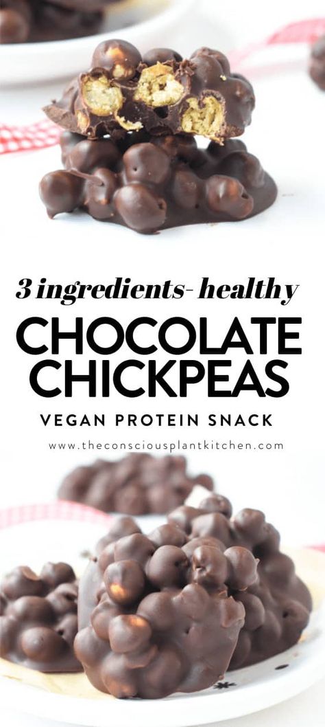 Chocolate Covered Chickpeas a vegan gluten-free protein snack with only 2 ingredients Vegan Protein Snacks, Conscious Plant Kitchen, Patisserie Vegan, Healthy Protein Snacks, Plant Kitchen, Protein Snack, Healthy Vegan Snacks, Protein Desserts, Healthy Sweets Recipes