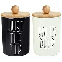 Funny Bathroom Jars Cricut, Amazon Bathroom Must Haves Farmhouse, Funny Bathroom Storage Jars, Rustic Bathroom Accessories, Bamboo Bathroom Accessories, Cotton Ball Holder, Q Tip Holder, Bathroom Jars, Bathroom Canisters