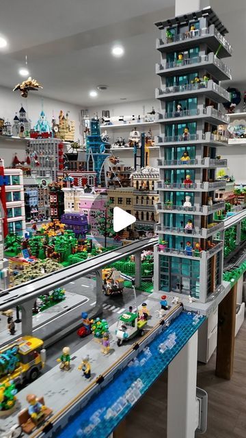 Bricksie on YouTube on Instagram: "My LEGO Tel-O-Post Skyscraper!" Big Lego Creations, Lego Building Room Ideas, Easy Lego Houses To Build, Lego City Display Ideas, Lego Architecture Display, Lego Tables Diy, Lego Creations Ideas, Lego Room Ideas For Adults, Lego Bedroom Ideas Boys