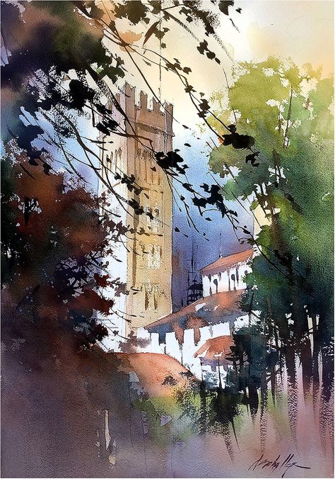 Thomas W Schaller, Thomas Schaller, Composition Ideas, Plein Air Watercolor, Art Thomas, Landscape Architecture Drawing, Lucca Italy, Watercolor City, Watercolor Architecture