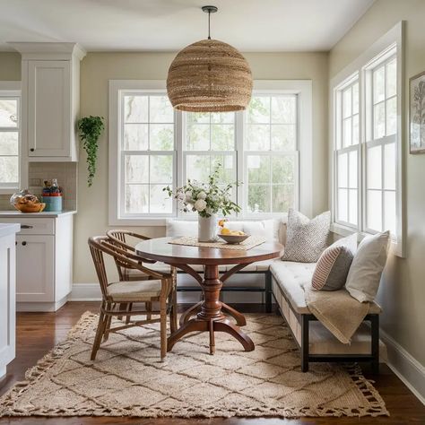 Creating the Perfect Cozy Breakfast Nook: 10 Inspiring Ideas for a Warm and Inviting Space French Country Breakfast Nook, Open Layout Living Room Dining Room, Built In Breakfast Nook Corner, Breakfast Nook Booth, Breakfast Nook Sitting Area, Kitchen Nook Bench, Built In Breakfast Nook, Cozy Kitchen Nook, Scottish Cottage