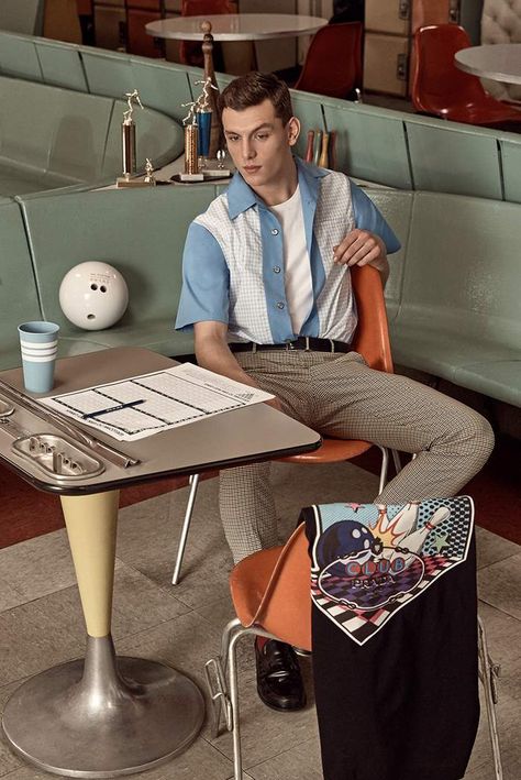 MR PORTER X Prada: A Winning Combination | The Journal | MR PORTER 50s Outfits Men, 50s Style Men, 70s Outfits Men, 50s Mens Fashion, 70s Fashion Men, 70s Mode, Mode Rockabilly, 80s Fashion Men, Bowling Outfit