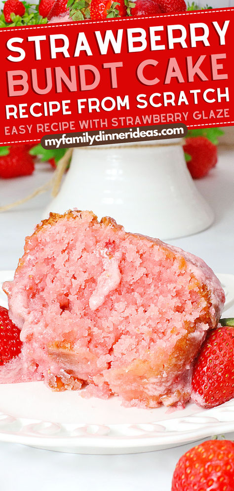 Strawberry bundt cake Strawberry Nothing Bundt Cake Recipe, Strawberry Bundt Cake With Box Cake, Strawberry Honeybun Cake, Strawberry Bundt Cake Recipes, Nothing Bundt Cakes Recipe, Strawberry Cake Ideas, Strawberry Bundt Cake, Cake Mix Recipe, Strawberry Pound Cake