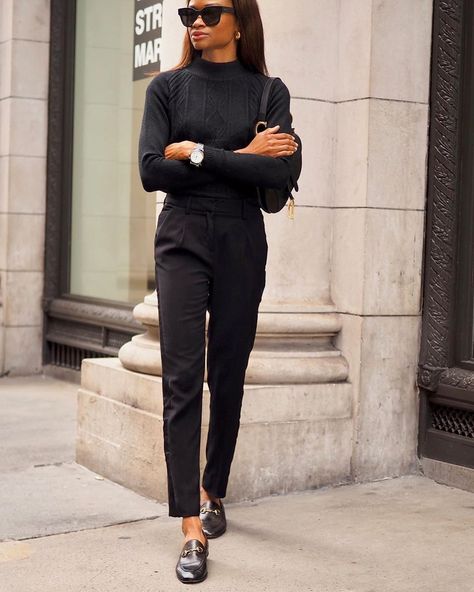 Work Trousers: From Tapered To Cropped, To Wide-Leg To Slim Black Trouser Outfit Ideas, Trouser Outfit Ideas Women, Black Trousers Outfit Work, Trousers Outfit Work, Black Trouser Outfit, Black Trousers Outfit, Loafers For Women Outfit, Trousers Women Outfit, Loafer Outfits