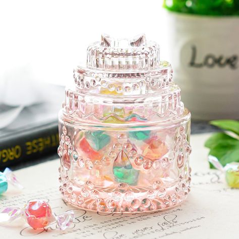 PRICES MAY VARY. Beautiful Glass Candy Dish: This gorgeous candy jar with lid is crafted from high-quality lead-free glass that catches and reflects light to stunning effect. Glass won't fade and won't develop odors. It's healthy and environmentally friendly, making it a healthier choice than plastic storage jars. Overall diameter: 2.8 inches, overall height: 3.5 inches (dimensions of the candy part: 2.3*1.8in). Fancy Design: Its exterior design adopts a cake-shaped design, with pink color, cute Office Desk Christmas, Small Bedroom Ideas For Women, Jar Jewelry, Crystal Candy, Candy Cookie, Cake Shapes, Glass Jars With Lids, Storing Cookies, Party Buffet