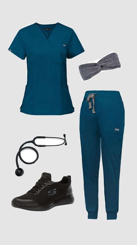 Nurse Outfit, Scrubs Outfit, Nurse Uniform, Teal And Grey, Nursing Clothes, Life Aesthetic, Gym Shoes, Nurse Life, Scrubs