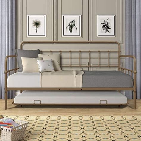 AmazonSmile: Twin Size Metal Frame Daybed with Trundle,Heavy Duty Steel Slat Support Saving Space Bed Sofa,Bedroom Living Room Furniture for Guest,No Spring Box Needed Black : Home & Kitchen Metal Daybed With Trundle, Trundle Bed Frame, Twin Daybed With Trundle, Twin Trundle Bed, Metal Daybed, Space Bedding, Elegant Bedding, Daybed With Trundle, Bed Dimensions