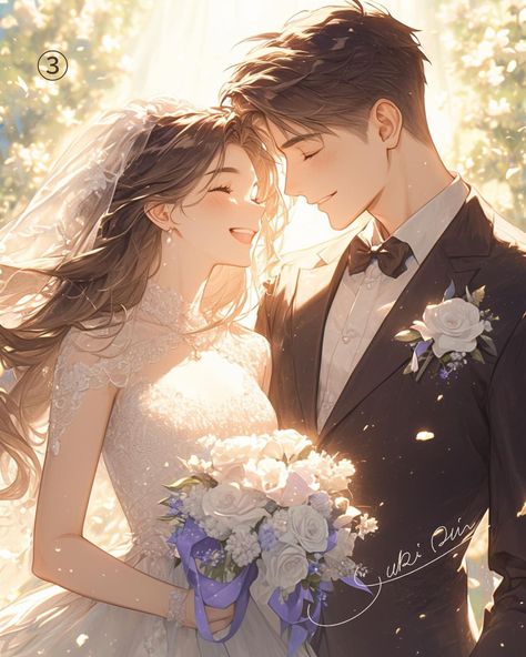 Anime Soulmates, Anime Marriage, Wedding Cartoon Background, Wedding Anime, Wedding Drawing Couple, Couple With Baby, Anime Wedding, Anime Picture Hd, Princess Pictures