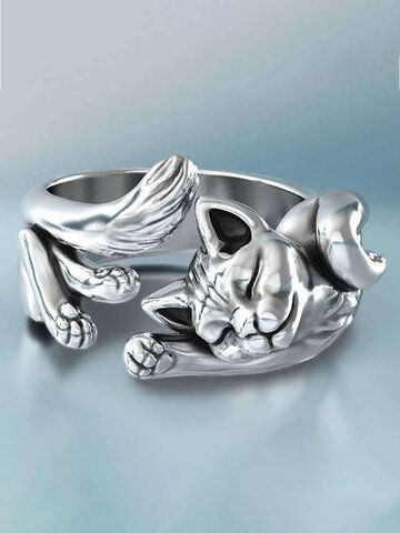 Paw Ring, Open Cuff Ring, Ring Party Jewelry, Cat Ring, Silver Cat, Animal Rings, Trendy Ring, Copper Ring, Vintage Hippie