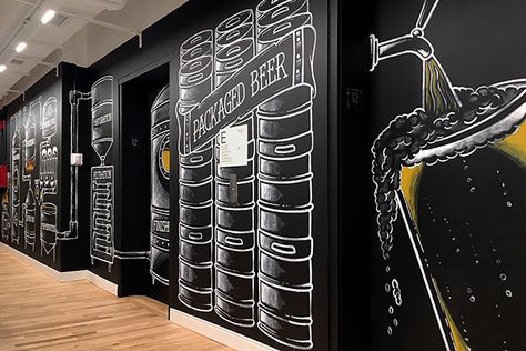 Anheuser-Busch Biergarten Mural on Behance Beer Pub Design, Beer Chalkboard Art, Interactive Art Wall, Modern Brewery, Brewery Decor, Privacy Screens Indoor, Beer Decorations, Brewery Design, Restaurant Booth