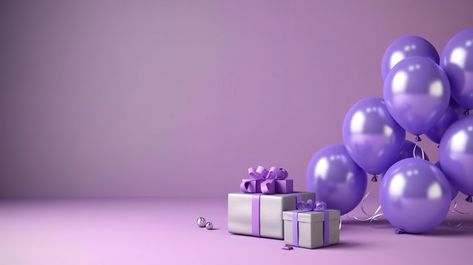 Balloon Gift Box 3d Rendering Of A Purple Toned Celebration Featuring And Balloons#pikbest#Backgrounds#Others Purple Invitations, Celebration Balloons, Balloon Background, Purple Balloons, Celebration Birthday, Purple Decor, Balloon Gift, Gift Ribbon, Purple Watercolor