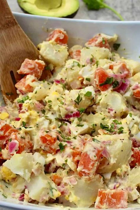 Dominican Potato Salad (Ensalada Rusa) Dominican Potato Salad, Creamy Potatoes, Recipe For Summer, Canning Sweet Corn, Potato Salad Recipe, Simple Dinner, Creamy Potato, Potatoe Salad Recipe, Recipe Steps