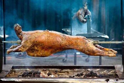 A fire roasted whole lamb is sure to please. While it might sound difficult, as long as you're ready to do the preparation, you won't have trouble. Pig Roast Recipes, Spit Roast Lamb, Lamb Spit, Bbq Spit, Grilled Kabob Recipes, Morocco Food, Spit Roast, Grilled Meat Recipes, Healthy Grilling Recipes