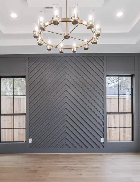 Angled Wood Accent Wall, Accent Wall Paneling Living Room, Accent Walls In Living Room With Windows, East Accent Wall Ideas, Accent Wall With 2 Windows, Feature Wall With Window, Chevron Wall Panelling, Wainscoting Styles, Feature Wall Bedroom