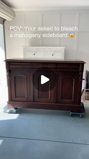 Mahogany Sideboard Upcycle, How To Paint Raw Wood Furniture, Upcycle Mahogany Furniture, Whitewashed Wood Cabinets, Raw Wood Dressers, How To Restore Old Furniture Wood, Wood Bleaching Before And After, Antique Refurbished Furniture, How To Bleach Mahogany Wood