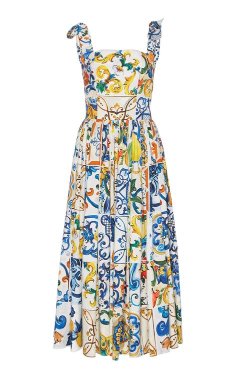 Maiolica Tie Strap Tank Midi Dress by Dolce & Gabbana Incredible Dresses, Versace Sandals, Dorothy Dandridge, Colour Fashion, Italian Designers, Celebrity Stylist, Dolce Gabbana Dress, Dress Spring, Marilyn Monroe