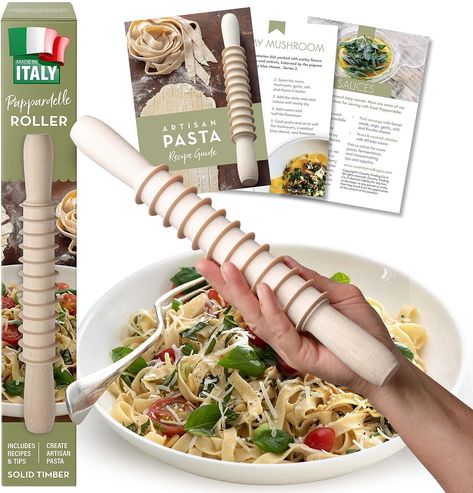 Amazon.com: Wooden Pasta Cutter Pappardelle Pasta Maker Rolling Pin Made in Italy with Pasta Recipes : Home & Kitchen