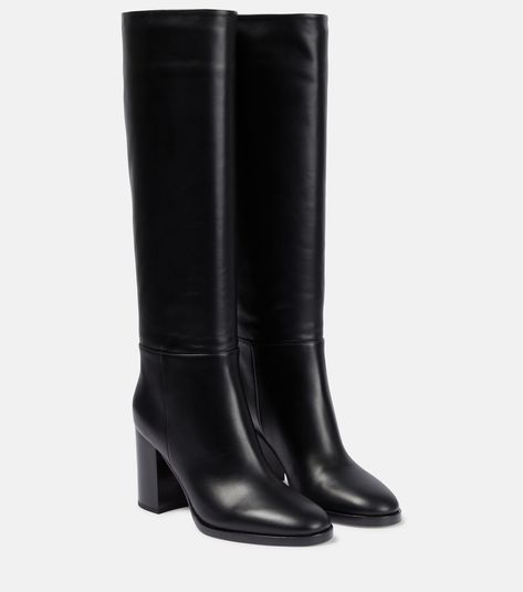 Santiago knee-high leather boots in black - Gianvito Rossi | Mytheresa Santiago, Summer Shoes Heels, Knee High Boots Flat, Mid Heel Boots, Rossi Shoes, Outfit Invierno, Designer Pumps, Knee High Leather Boots, Evening Shoes