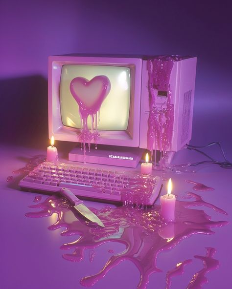 Computer love 🕯️💻⌨️💘🔪 Technological sacrifice//digital ritual What started this, you ask? A vision of a knife stabbing a computer screen.😆 Surprisingly, NOT in part because I’m mad at my computer.. I think I have true crime brain. If you know, you know. Happy hump day!💗 Xo, Heather . . . #pinkaesthetic #glitteraesthetic #glitterartist #pinkvibes #pinkaesthetics #retrocomputer #meltingart #digitalritual #retrocomputers Cybercore Pink Aesthetic, Pink Hot Aesthetic, Pink Science Aesthetic, Pink Gif Header, Pink Chainsaw, Love Core Aesthetic, Hyperpop Aesthetic, Pink Purple Aesthetic, Pink Y2k Aesthetic