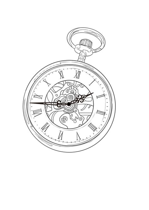 Tattoo Ideas Stencil Free Printable, Pocket Watch Outline, Pocket Watch Tattoo Stencil, Stop Watch Tattoo, Pocket Watch Tattoo Design, Clock Drawing, Memorial Tattoo Quotes, Watch Tattoo Design, Clock Drawings