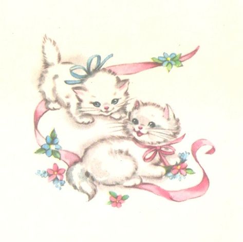 Fashion Printables, Kittens Vintage, Kitten Drawing, Vintage Drawing, Retro Cats, Cat Graphic, Cats Illustration, Christmas Postcard, Vintage Greeting Cards