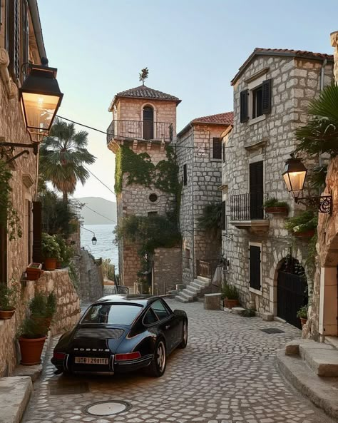 Old Town Budva, Old Places Aesthetic, Old Porche, Old Money Porsche, Old Cars Aesthetic, Old Town Aesthetic, Porsche Aesthetic, South Of Italy, Old Porsche