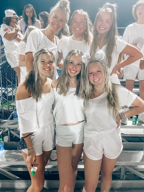 White Pep Rally Outfits, White Put Football Game Outfit, White Out Fnl Outfits, Color Out Football Game Outfits, Pajamas Football Game Theme, Football White Out Outfit, White Outfits Football Game, Whiteout Football Theme Outfit Ideas, White Out Basketball Game Outfit