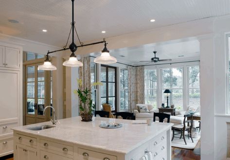 The Quest for a Keeping Room: When an Open Kitchen Doesn't Kill the Cozy Low Country Home Exteriors, Cozy Keeping Room Off Kitchen, Small Keeping Room, Ceramic Tile Floor Kitchen, Keeping Room Ideas, Kitchen Exterior, Sunroom Dining Room, Kitchen Keeping Room, Sunroom Dining