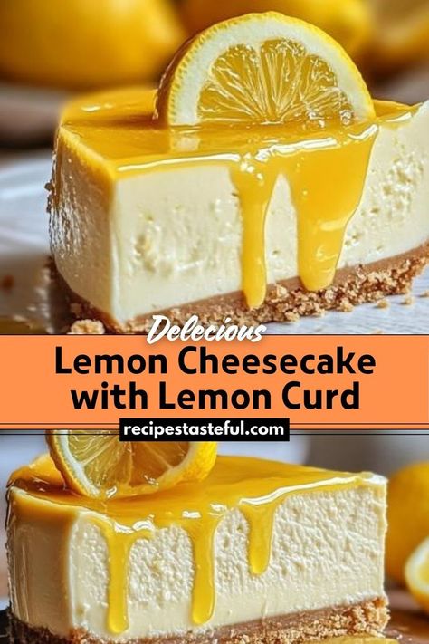 This delightful Lemon Cheesecake is a perfect combination of creamy cheesecake with a refreshing lemon flavor, topped with luscious lemon curd. It's an irresistible dessert that balances sweetness and tartness beautifully. Cheesecake With Lemon Curd, Lemon Cheesecake Tarts, Lemon Curd Dessert, Lemon Curd Cheesecake, Cheesecake Toppings, Lemon Curd Recipe, Lemon Flavor, Dessert Toppings, Lemon Cheesecake