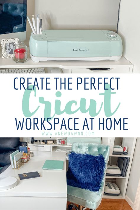 How To Organize Your Cricut Space, Cricut Business Office, Cricket Desk Ideas, Circuit Desk Set Up, Cricut Craft Space, Cricut Desk Organization, Cricut Work Space, Cricut Room Set Up, Cricut Set Up Desk